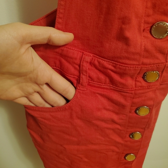 Maje Rira Red Denim Overall Style Button Down Mini Dress size XS. - Picture 6 of 14